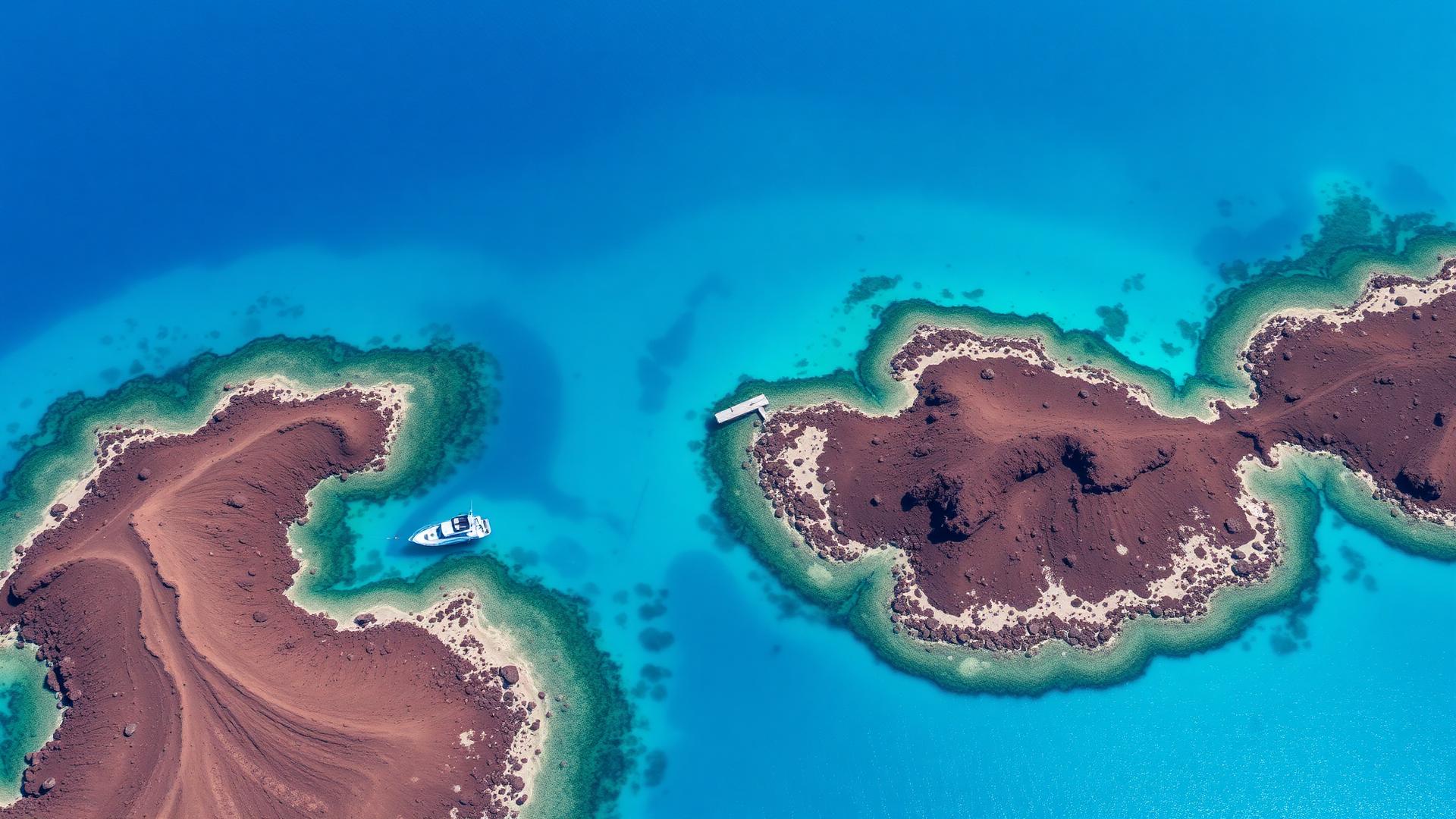 Galápagos islands and turquoise water seen from above